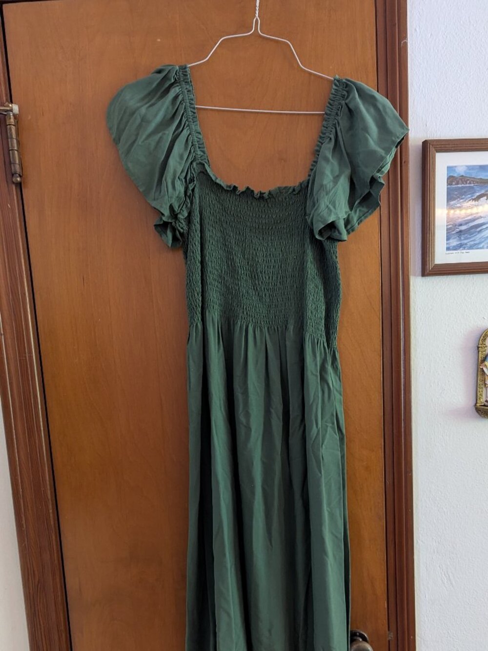 Green Shirred Summer Dress